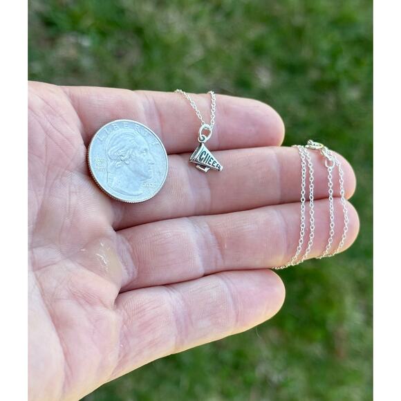 Sterling Silver Cheer Necklace, Sterling Silver Megaphone Cheer Necklace - Picture 3 of 4